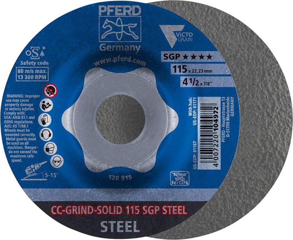 PFERD TOOLS CC-GRIND SOLID Schleifscheibe 125x22,23 mm COARSE Speziallinie SGP STEEL für Stahl