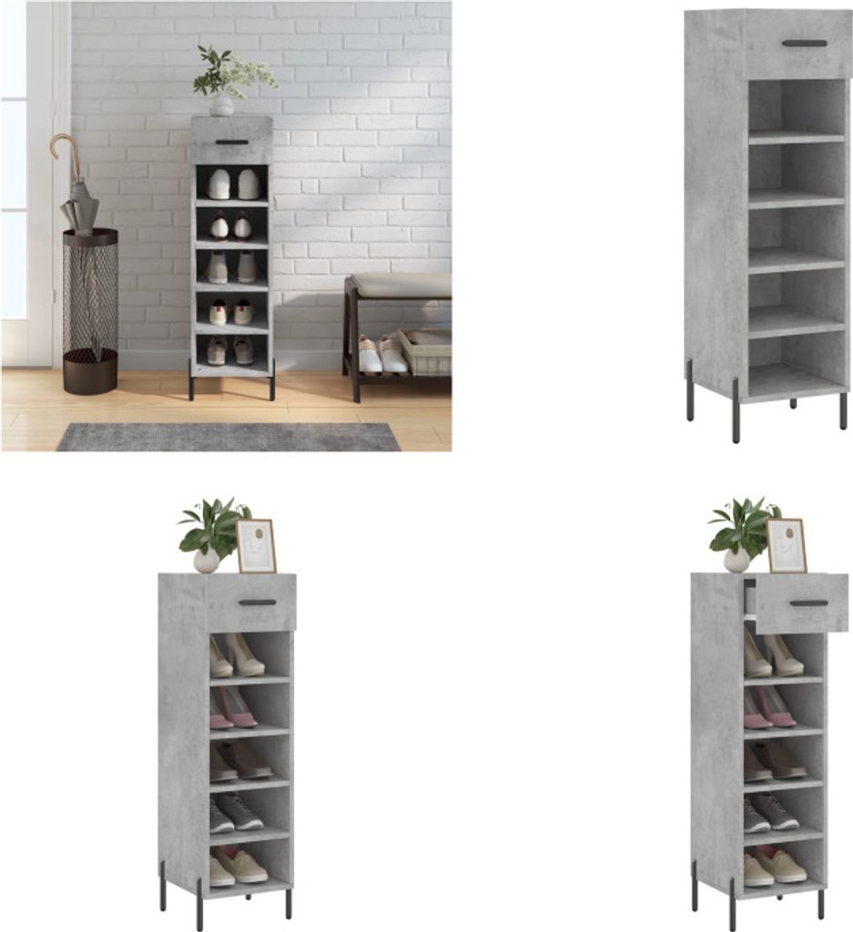 vidaXL Schuhschrank Betongrau 30x35x105 cm Holzwerkstoff - Schuhschrank - Schuhschränke - Schuhaufbewahrung - Schuhorganizer