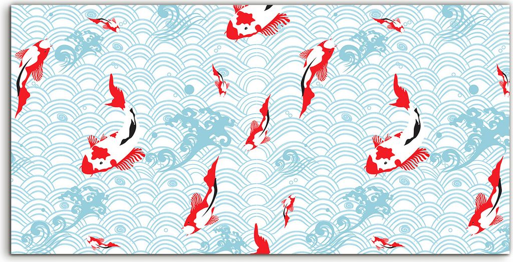 Coloray Glasbild 140x70 Wandbild Glasbilder Kunstdruck groß Koi Karpfen rot und blau