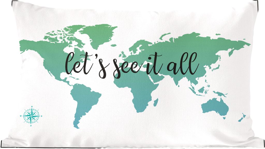 MuchoWow Zierkissen Sofakissen Wohnzimmer Dekokissen 60x40 cm Weltkarte - Grün - Zitat - Kinder - Jungen - Mädchen - Kopfkissen - Polster mit Foto