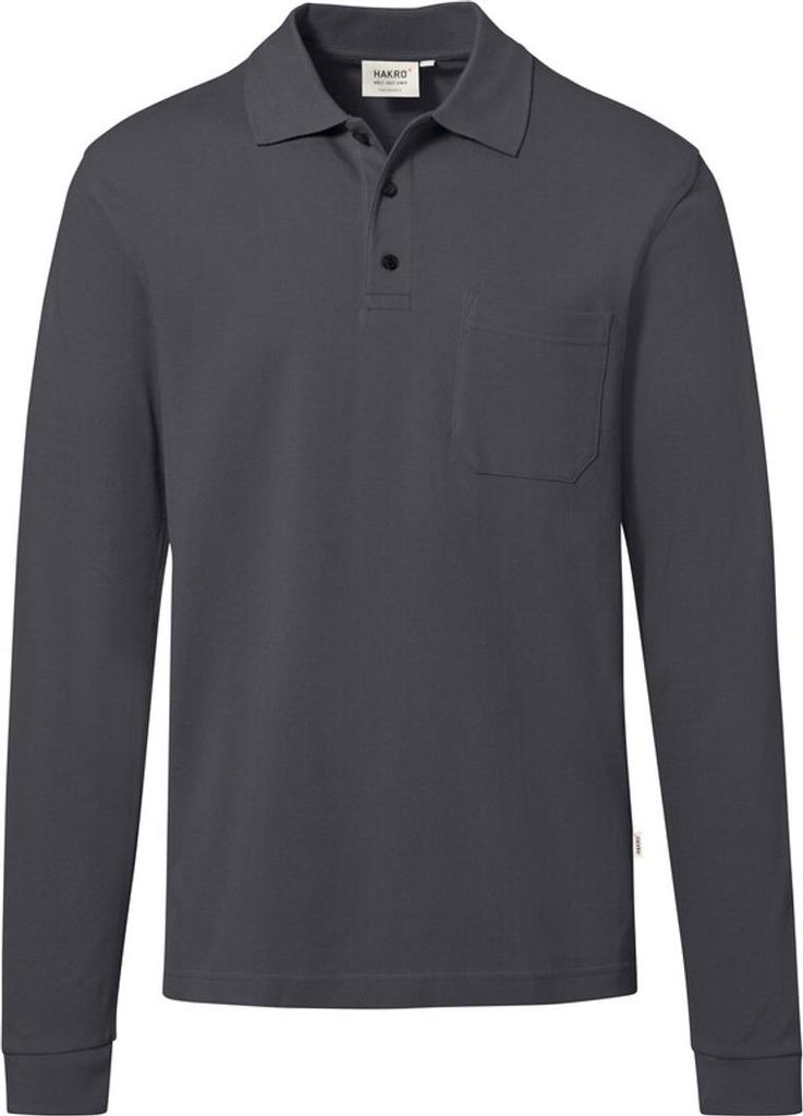 HAKRO Pocket-Longsleeve-Polo ECO #817 Gr. XS karbongrau