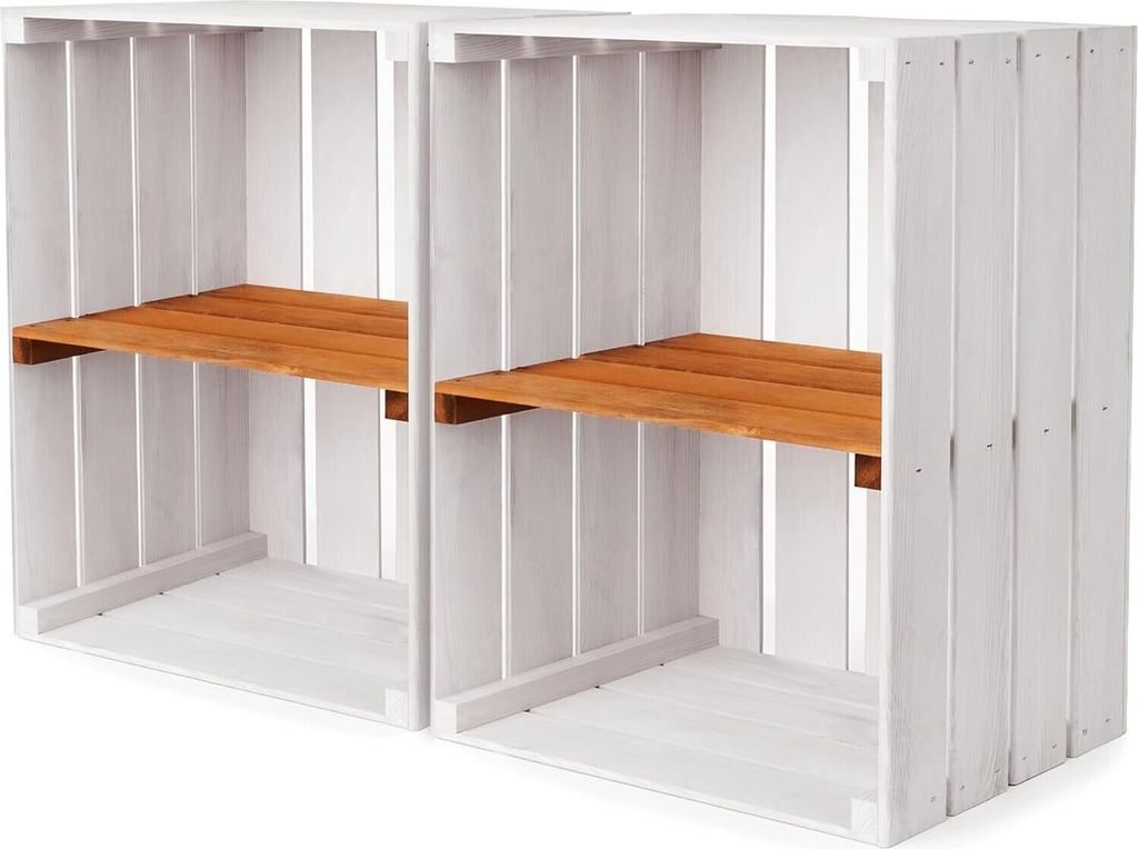 2x PINEEA Vertikale Holzkiste Regal 50x40x30 - Obstkiste Holz - Weinkisten Deko - Vintage Holzbox Weiß