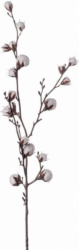 artplants.de Kunstzweig Baumwollzweig EYCK mit Blüten, grün, 95cm Baumwolle Dekozweig