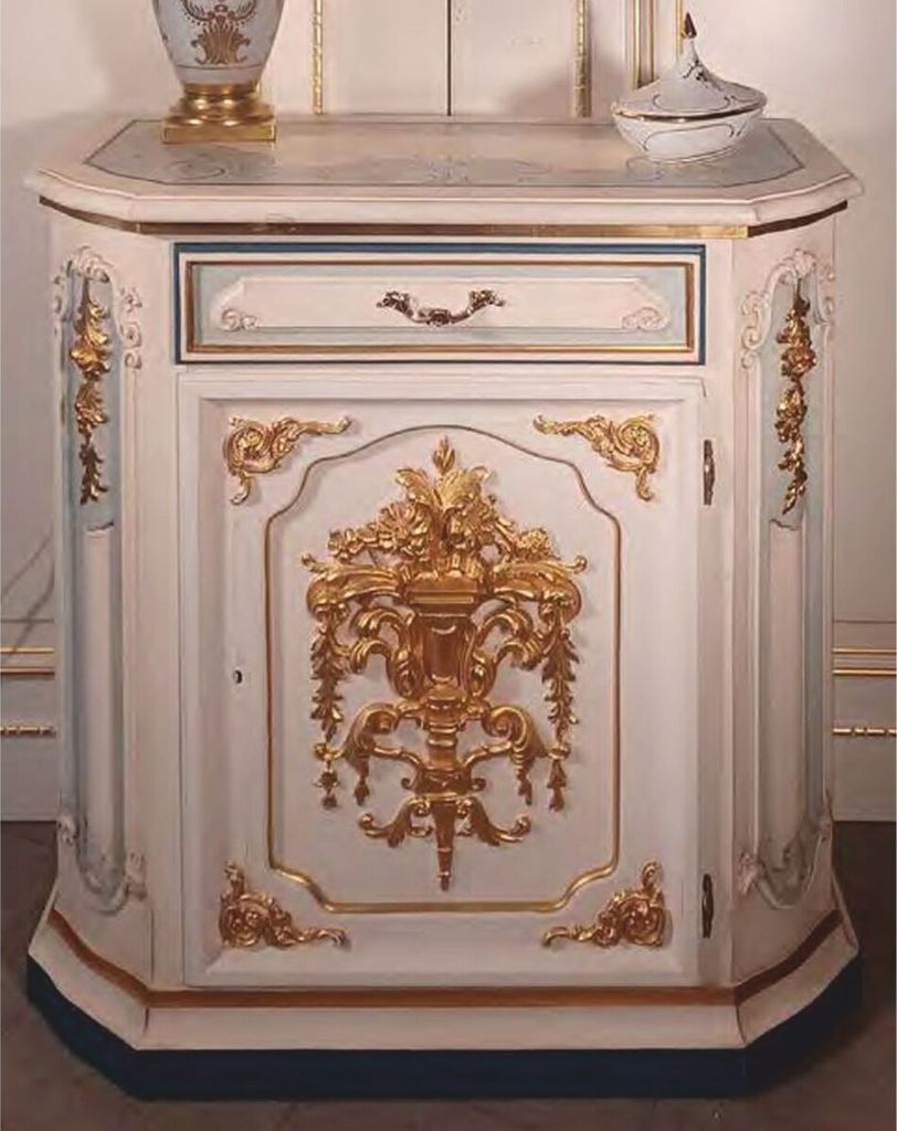 Casa Padrino Luxus Barock Nachtkommode Weiß / Hellblau / Gold H. 89 cm - Italy