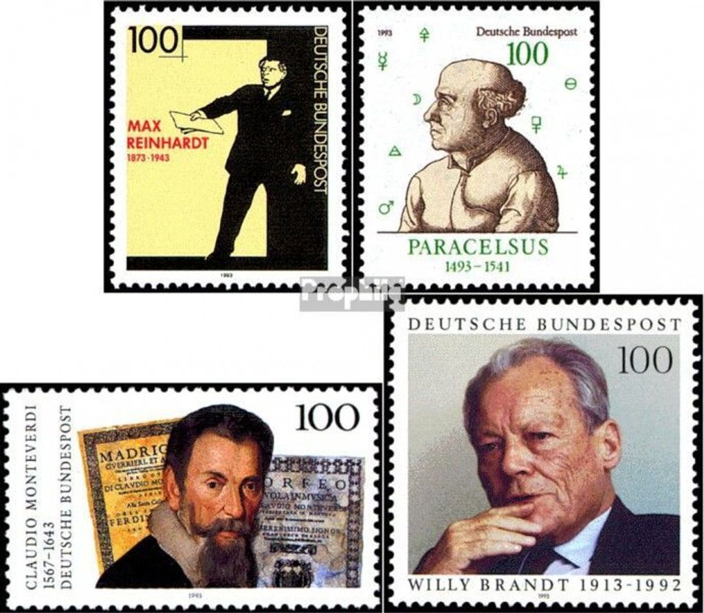 Briefmarken BRD (BR.Deutschland) 1993 Mi 1703,1704,1705,1706 (kompl.Ausgaben) gestempelt 50.Todestag von Reinhardt