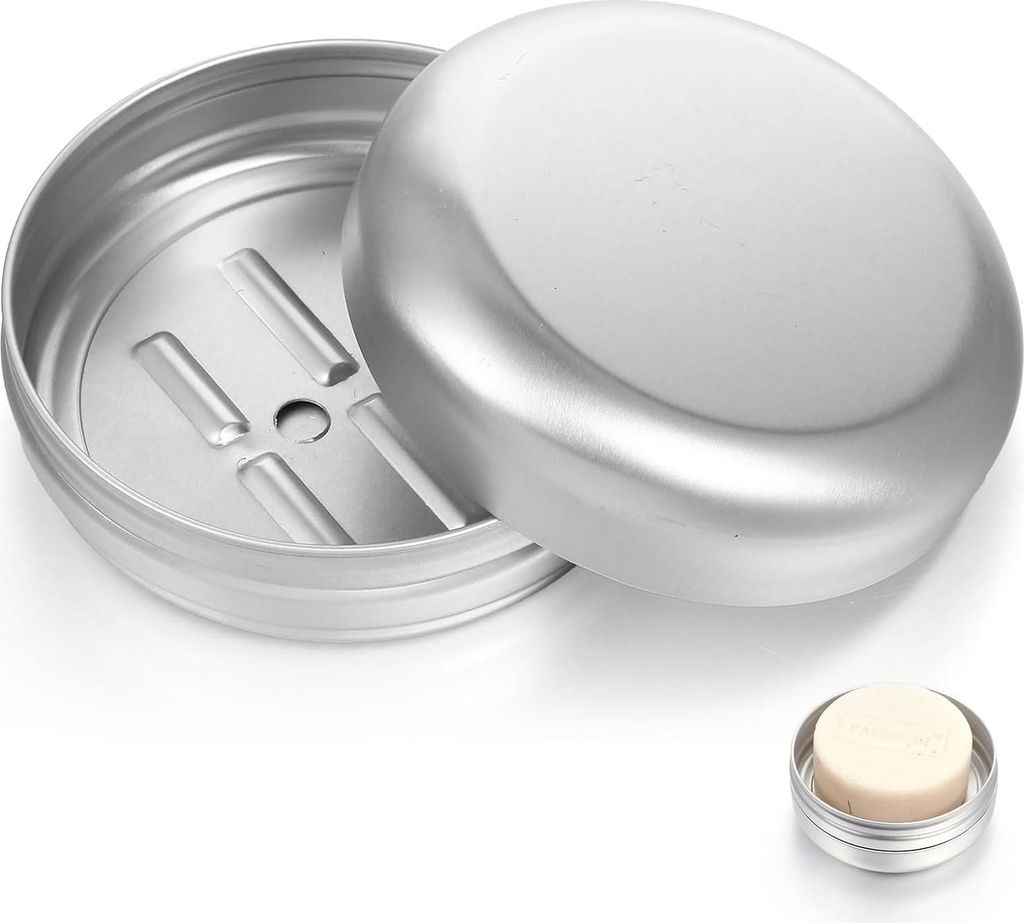 2 Stück Aluminium Seifendose Reise Wasserdicht, Metall Seifenschale Reisen Seifenbox mit Abtropfgitter, Rasierseife Soap Box Festes Shampoo für H...
