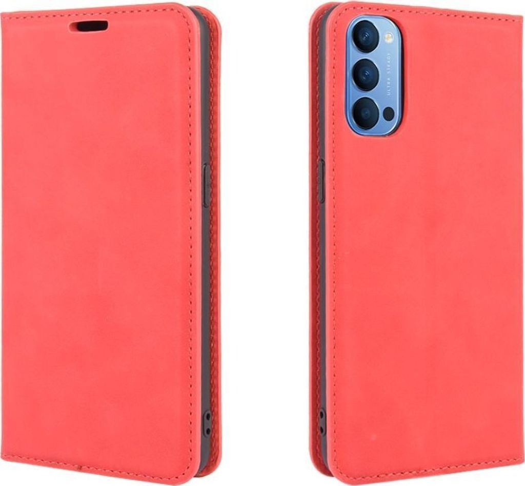 Mobigear Retro Slim OPPO Reno 4 Hülle Klapphülle Geldbörse - Rot