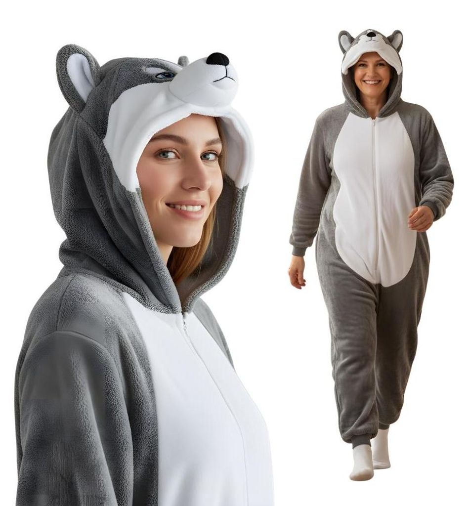 Pigiama Onesie Kigurumi Costume Travestimento Grigio Husky Immagine del prodotto 