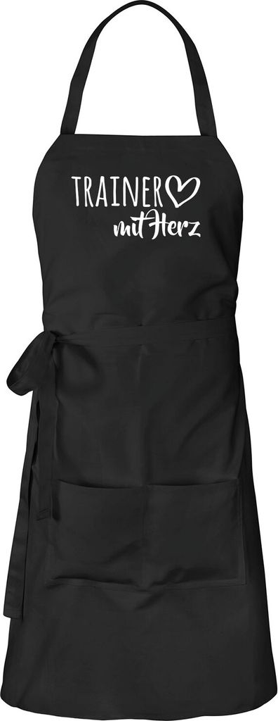Huuraa Schürze Trainer mit Herz Schwarz mit Taschen Baumwolle Kochschürze Geschenkidee