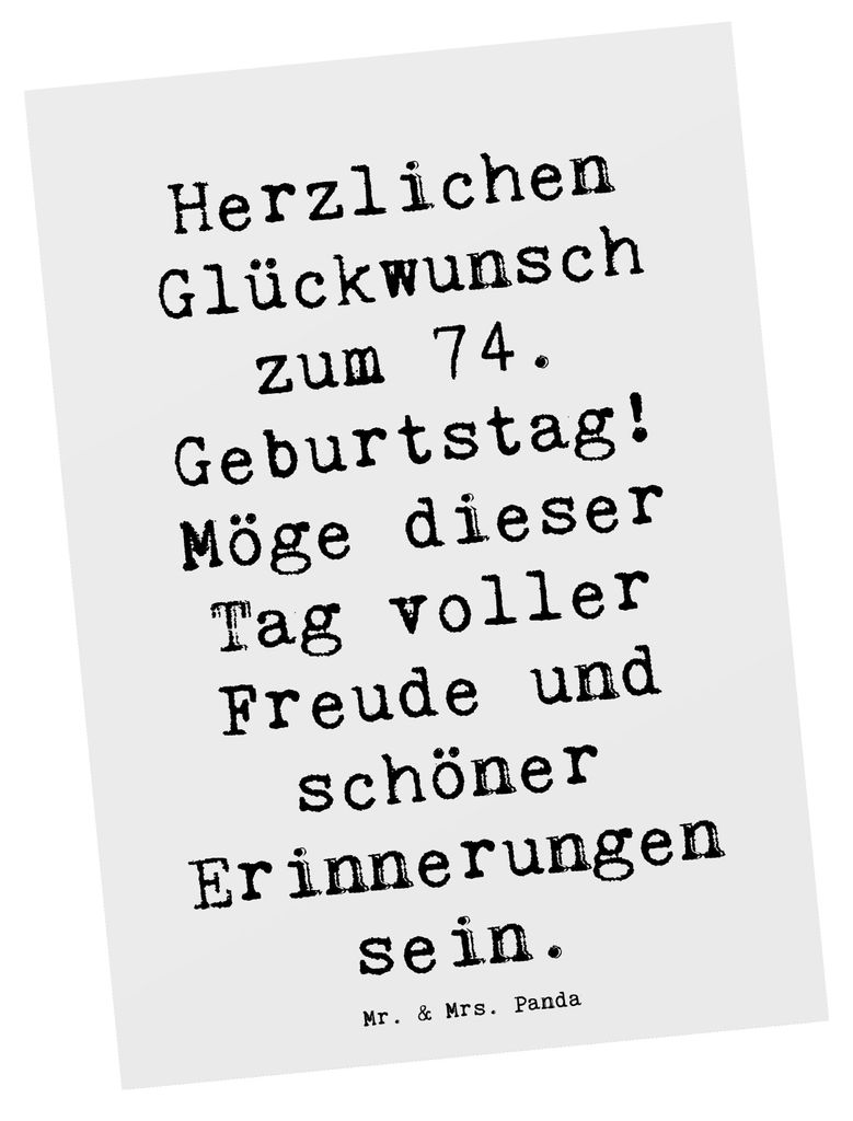 Mr. & Mrs. Panda Postkarte Spruch 74. Geburtstag Freude - Weiß - Geschenk, Grußkarte, Glückwunsch, Fotokarte, schöne Erinnerungen, Happy Birthd...