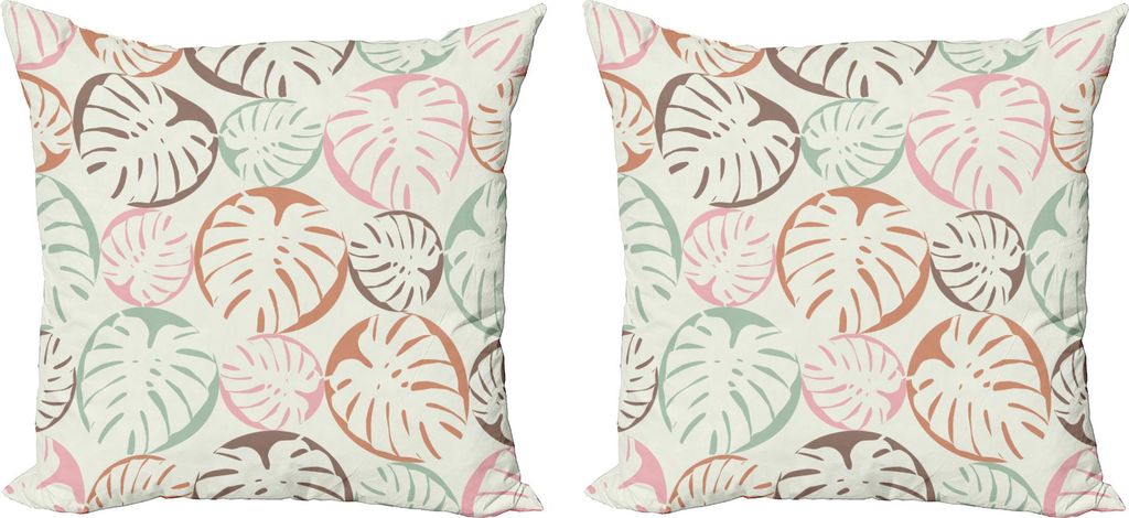 ABAKUHAUS Blume Kissenbezug Set (2Stück), Monstera Blätter Weiche Pastell tonte Klassisch Altertümlich Tropisch Natur Dschungel-Motiv, 45 x 45 c...