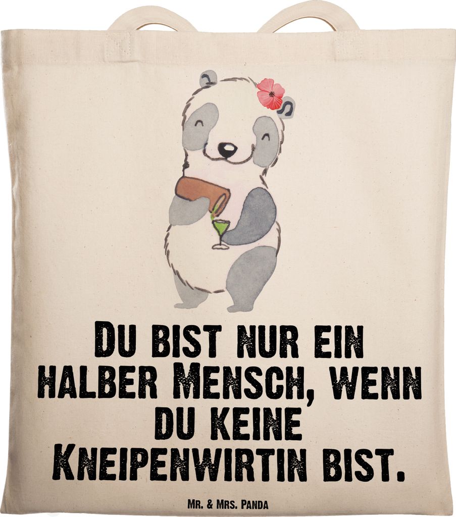 Mr. & Mrs. Panda Tote Bag Kneipenwirtin Herz - Transparent - Geschenk, Kneipe, Laptoptasche, dokumententasche, Shopping Tasche, Bar, Rum, einkaufst...
