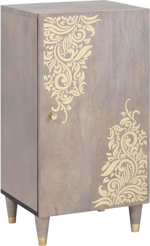 "Schlussverkauf" Sideboard, Kommode, Vitrine, Anrichte, Grau und Gold 40x33x75 cm Massivholz Mango C13830