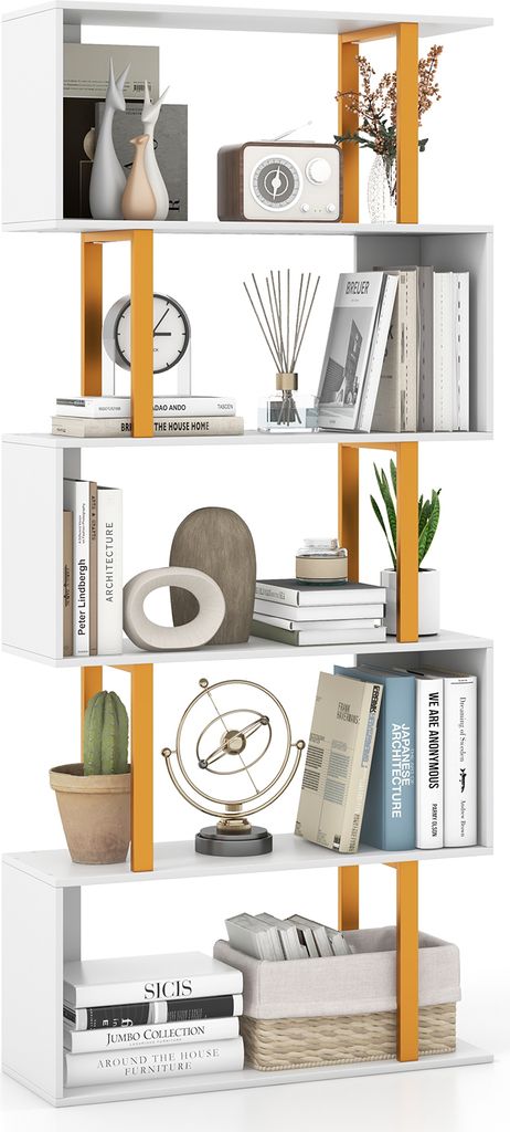 GOPLUS Bücherregal, S-förmiges Regal mit mit 5 Ebenen, Standregal Büroregal Stufenregal 70x24x157cm bis zu 100kg