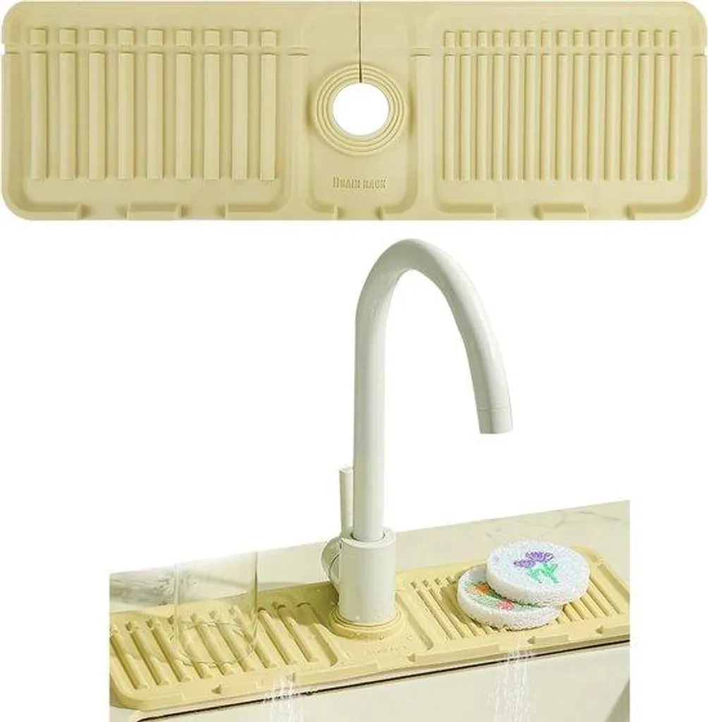 Tapis pour évier en silicone jaune : protection robinet anti-éclaboussure