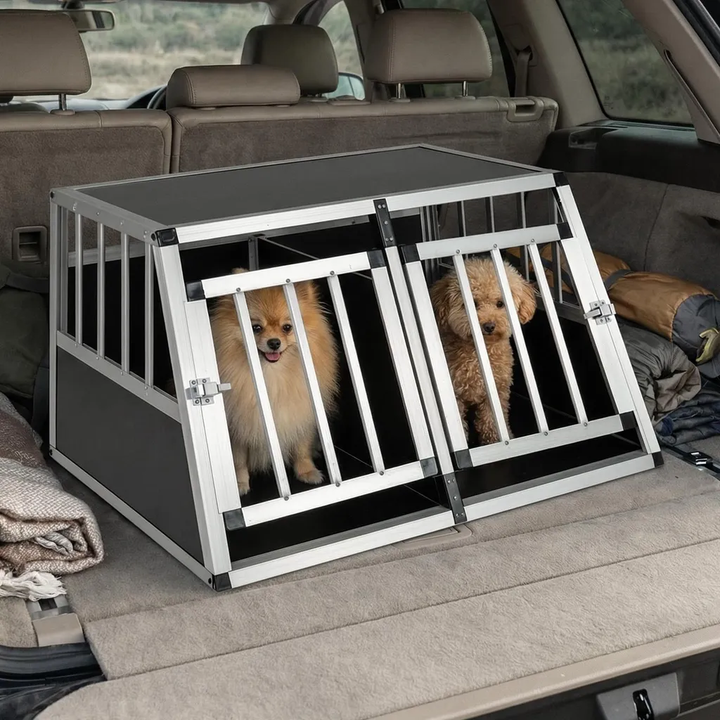COSTWAY Cage de Transport Chien en Aluminium 89cm avec Paroi Amovible