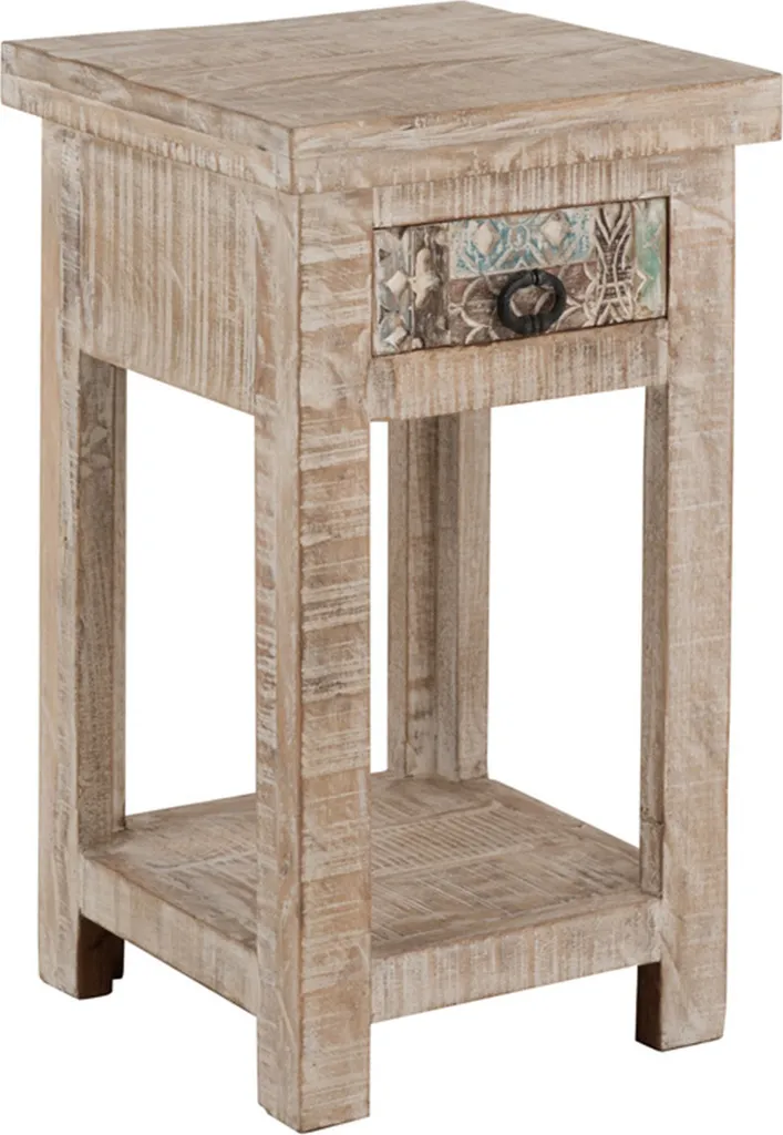 Guéridon Singrauli en manguier blanc antique 35x35 cm hauteur 75 cm chic