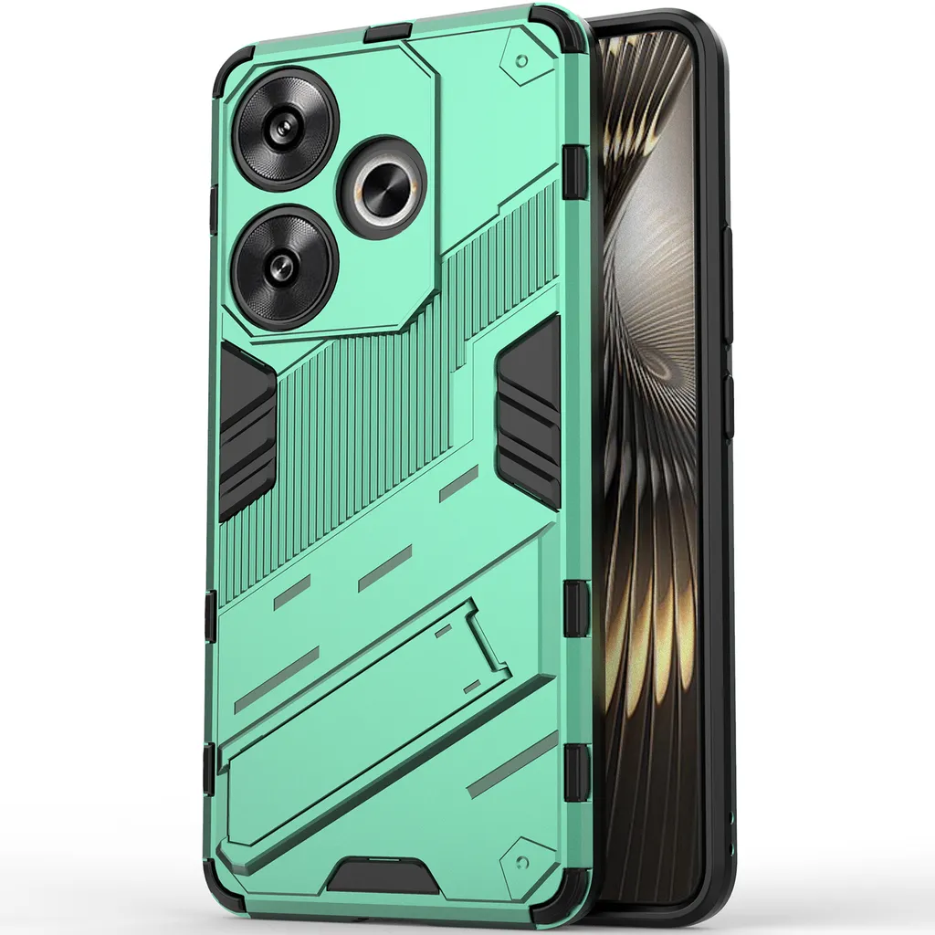 GOKEN Cover Per Xiaomi Poco M5 4G - Custodia Ibrida TPU/PC Con Supporto Verticale E Orizzontale - Verde Militare - 2