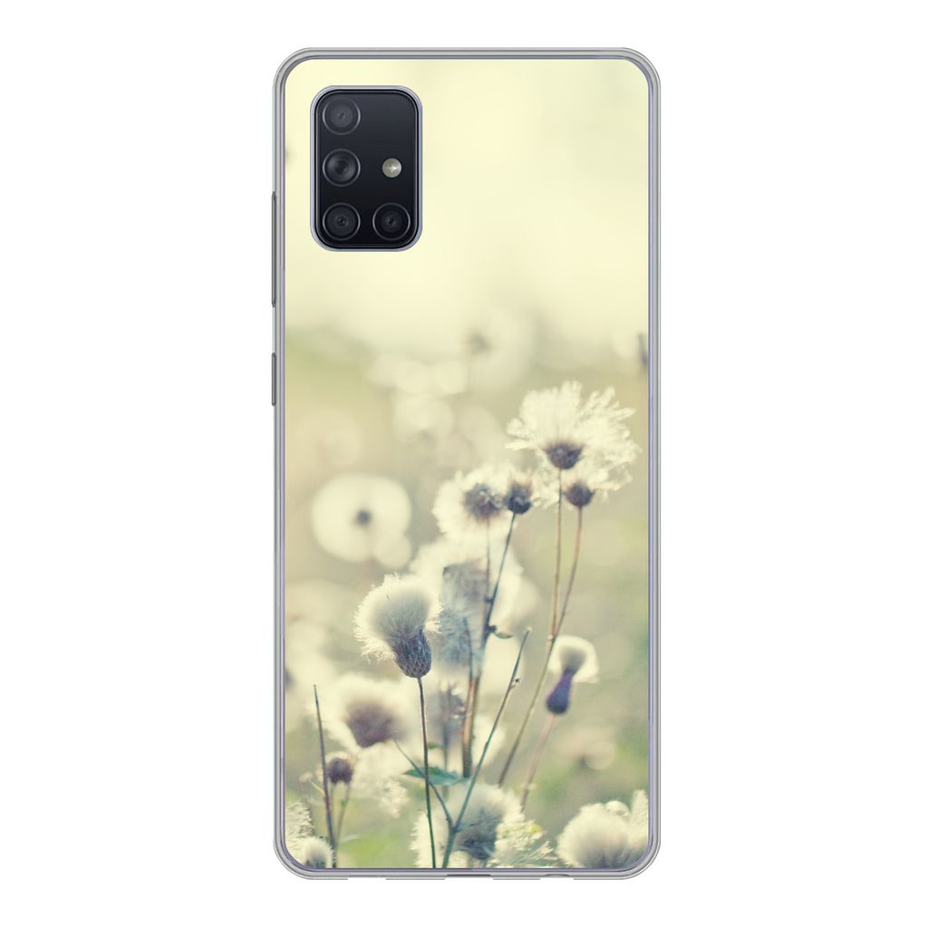 MuchoWow Handyhülle Schutzhülle Hülle für Samsung Galaxy A71 Blumen - Feld - Weiß Silikon Softcase Handy Hülle - Kartenbesitzer