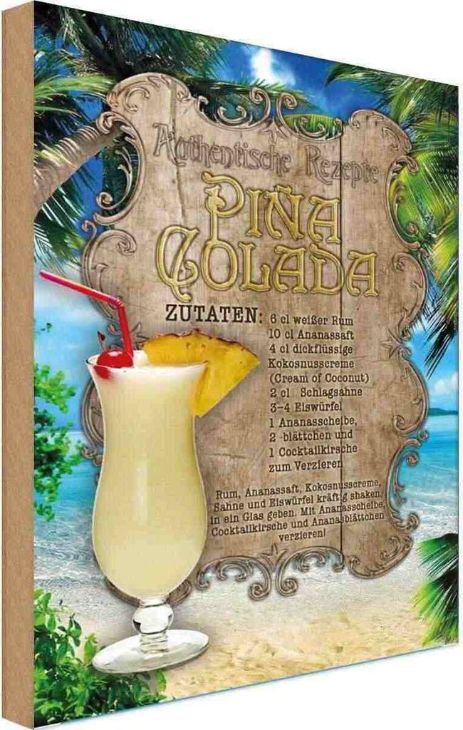 vianmo Holzschild 18x12 cm Rezept Pina Colada Zutaten Rum Ananas England