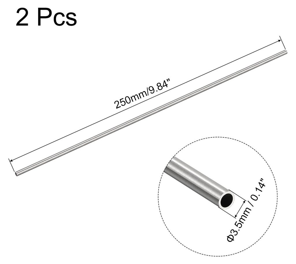 2 Stš¹ck 304 Edelstahl Rohr 3,5mm Au?endurchmesser, Runde Nahtlose Edelstahlrohr 0,2mm Wandst?rke, Edelstahl Gerade Rundrohr 250mm L?nge, Silber ...