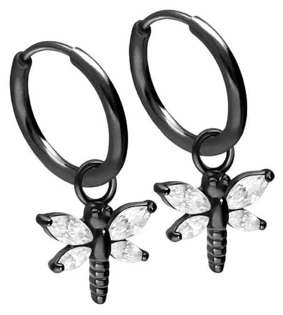 Chirurgenstahl Ohrclicker Creolen LIBELLE Schwarz Innendurchmesser: 10mm + Designstärke: 1,6mm