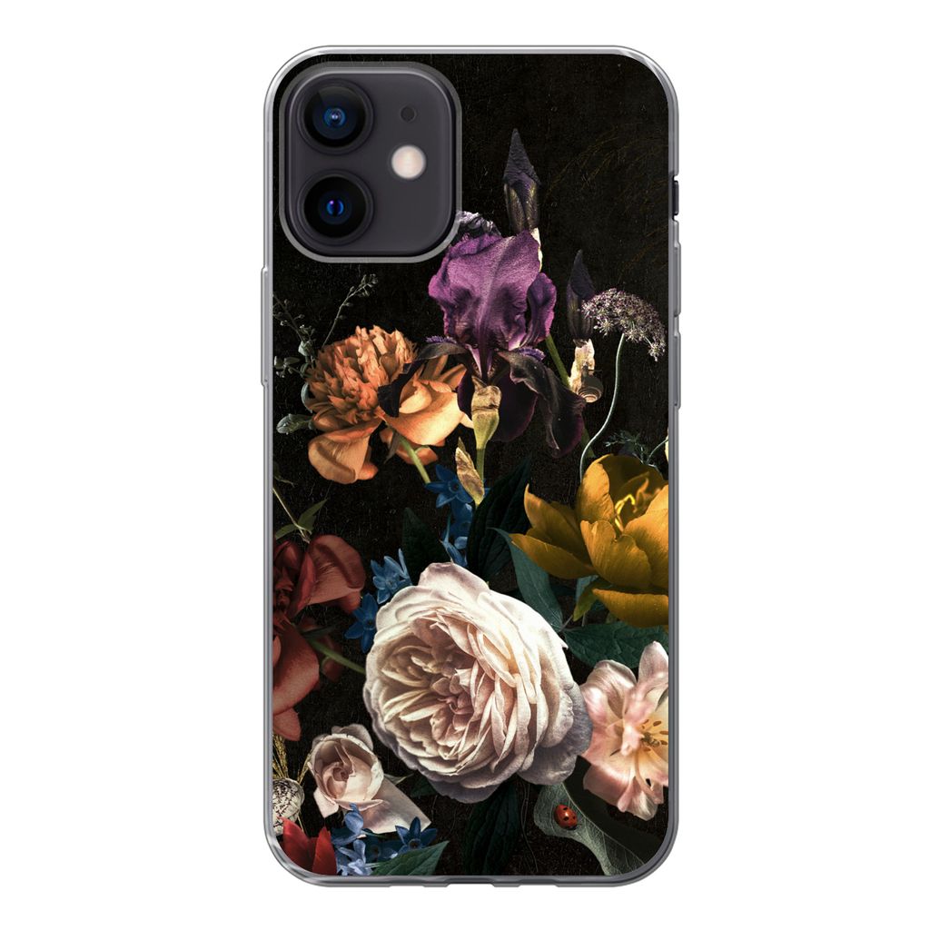 MuchoWow Handyhülle Schutzhülle Hülle für iPhone 12 Blumen - Rosen - Muster Silikon Softcase Handy Hülle - Schutzhülle