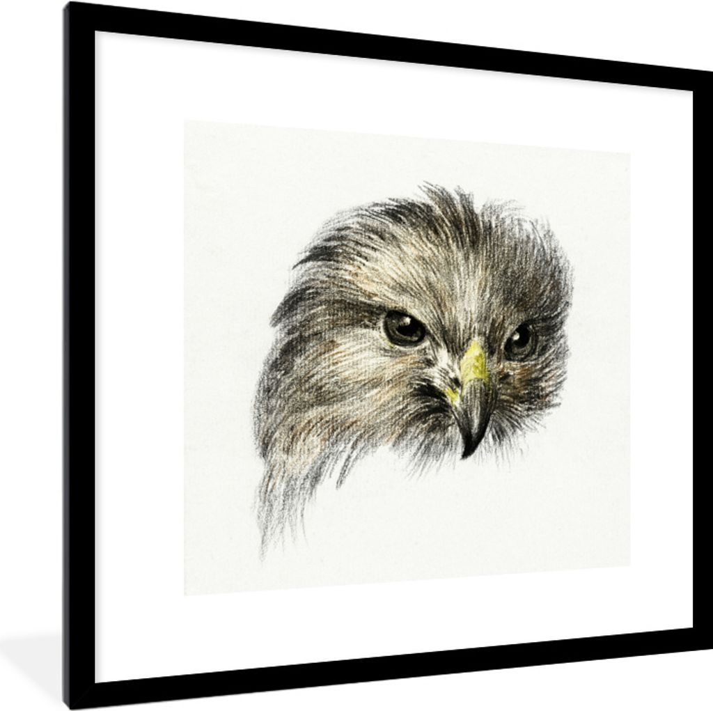 MuchoWow MuchoWow Gerahmtes Poster Kopf eines Raubvogels - Gemälde von Jean Bernard 40x40 cm - Poster mit zchwarzem Bilderrahmen - Poster - Pl...