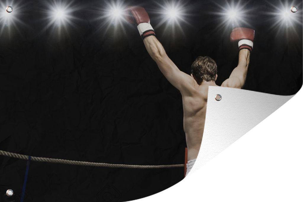 MuchoWow 60x40 cm Outdoor-Poster Gartendeko Sichtschutz Garten Poster für den Garten Ein Boxer hebt nach einem Sieg die Arme in die Luft