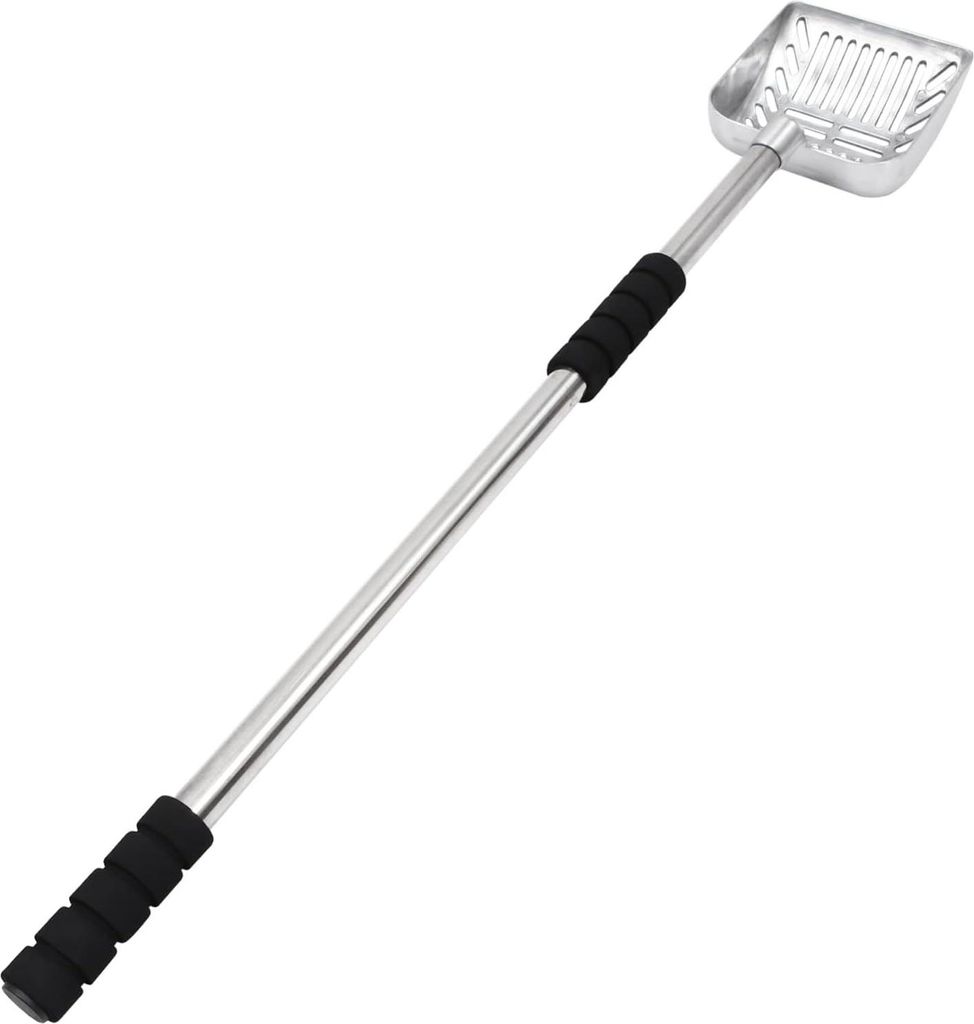 Edelstahl-Katzensiebschaufel - Teleskopschaufel von 25 cm für Katzenstreu - Robuste Metallschaufel mit verstellbarem Griff - Ideal für Hunde - Mi...
