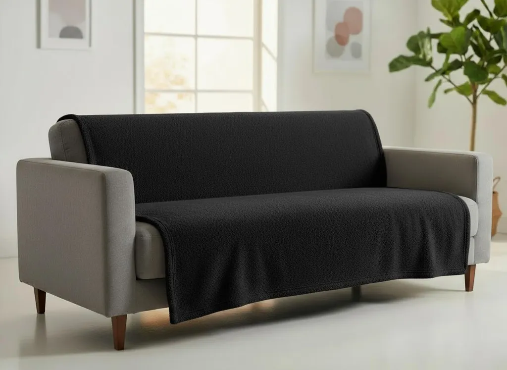 Plaid noir 170x210 cm en microfibre douce flanelle pour lit et salon