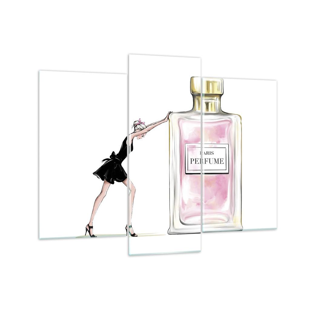 Bilder auf glas - 3 Teile - Mode Frau Parfüm - 130x100cm - Glasbilder - Wandbilder - Bilder - zum Aufhängen bereit - Wanddekoration aus Glas - Gl...