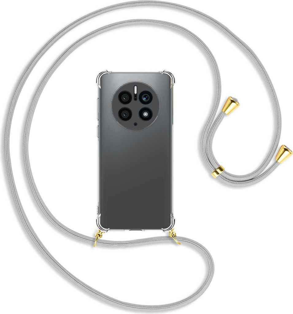 Handykette Backcover-Schutzhülle mit Band (Metall goldfarben) für Huawei Mate 50 Pro (DCO-AL00,LX9) - silbergrau