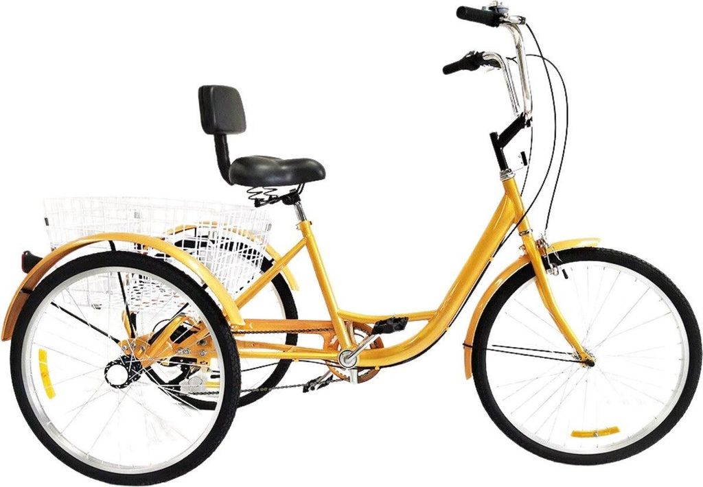 Dreiräder Fioren für Erwachsene – 6 Gänge – Fahrrad für Senioren – 24 Zoll – Mit Korb – Vorderbremse – Gelb
