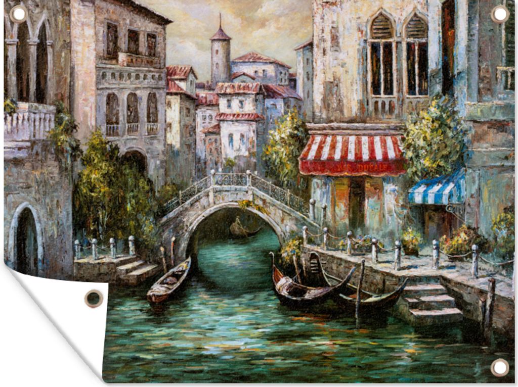MuchoWow 80x60 cm Outdoor-Poster Gartendeko Sichtschutz Garten Poster für den Garten Gemälde - Öl - Wasser - Graben - Italien