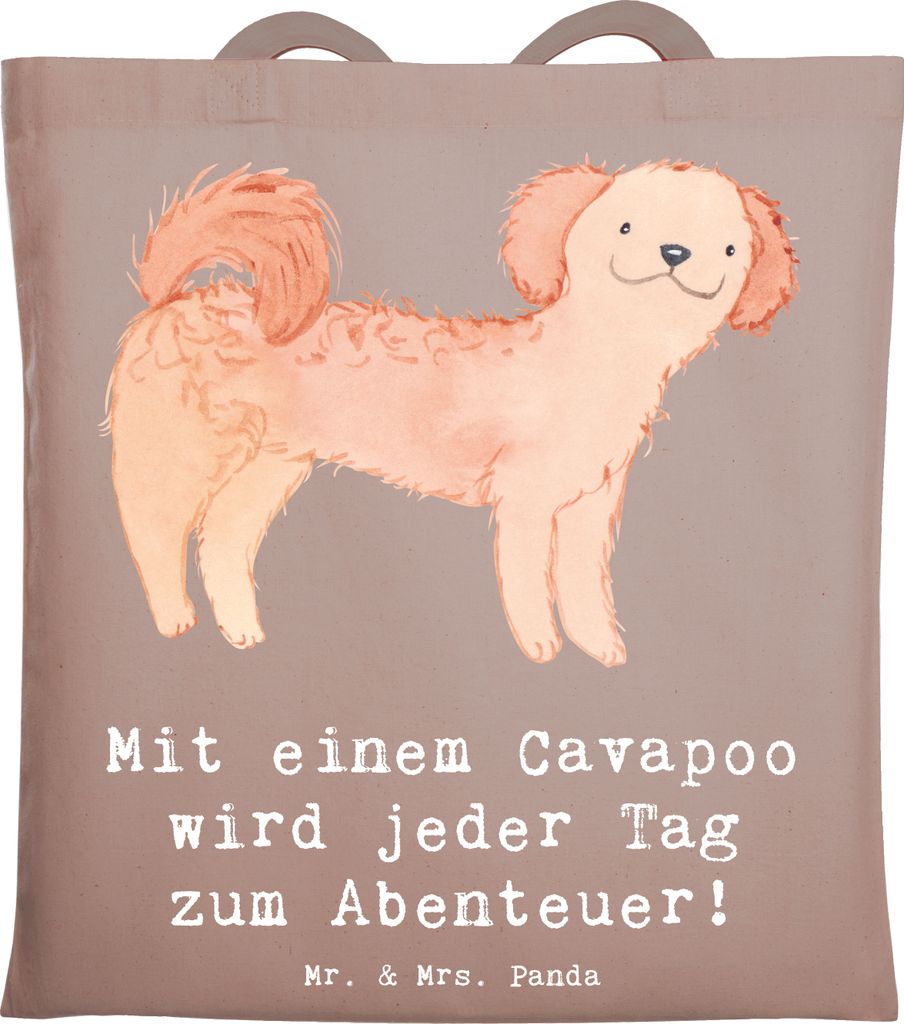 Mr. & Mrs. Panda Stoffbeutel Cavapoo Abenteuer - Braun Pastell - Geschenk, Hund, Hunderasse, Verspieltheit, Tasche, Mischlingshund, Schultasche, pe...