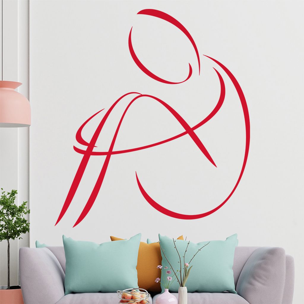 Mensch sitzend - Linien Wandtattoo in 6 Größen - Wandaufkleber Wall Sticker - Dekoration, Küche, Wohnzimmer, Schlafzimmer, Badezimmer