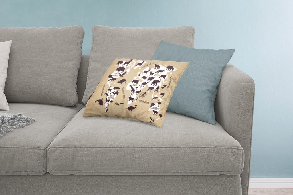 MuchoWow Zierkissen Sofakissen Wohnzimmer Dekokissen 60x40 cm Weltkarte - Tiere - Welt - Kopfkissen - Polster mit Foto