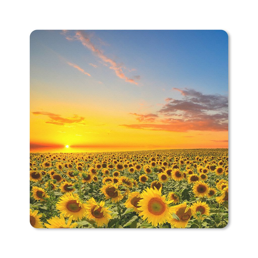 MuchoWow Mauspad Mousepad Blumen - Sonnenblume - Sonnenuntergang - Nacht - Orange 30x30 cm - Mousepads - Maus Mat - Pad - Mausunterlage - Gaming