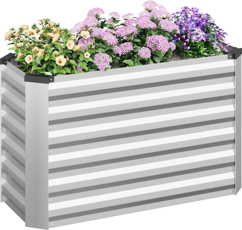 Pflanzkasten - Hochbeet - 100x40x56 cm - Edelstahl, verzinkt - Für Garten & Balkon - Für Blumen & Gemüse - Weiß