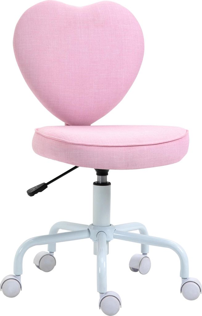 Drehstuhl – Niedliches Herz-Design, höhenverstellbar, Stoff in Leinenoptik, Rosa, 42 × 50 × 79–89 cm
