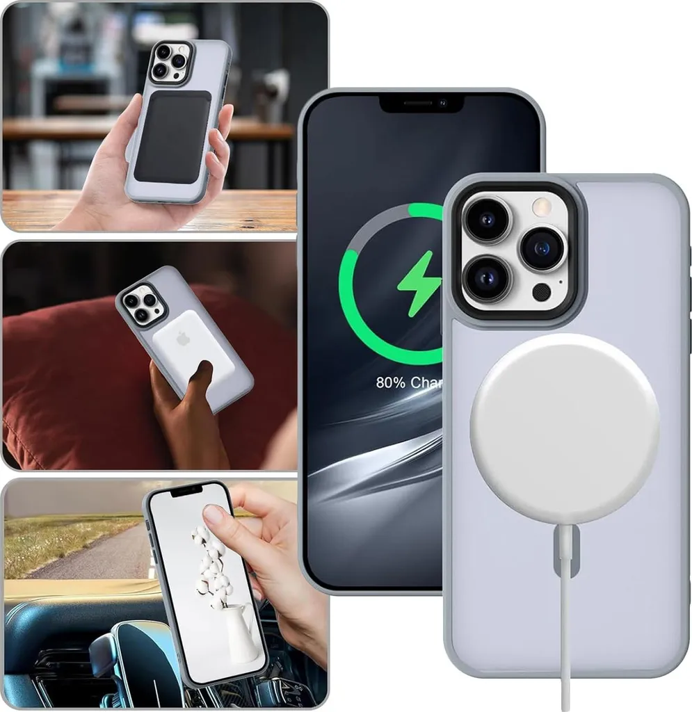 Coque MagSafe Grise iPhone 15 Pro avec Protection Écran Verre 9H - 8