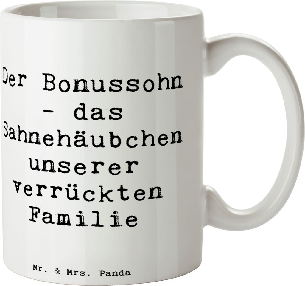 Mr. & Mrs. Panda Tasse Spruch Der Bonussohn - Weiß - Geschenk, handgemacht, Familienleben, Stiefsohn, Patchworkfamilie, schöne, Becher, kaffeebec...