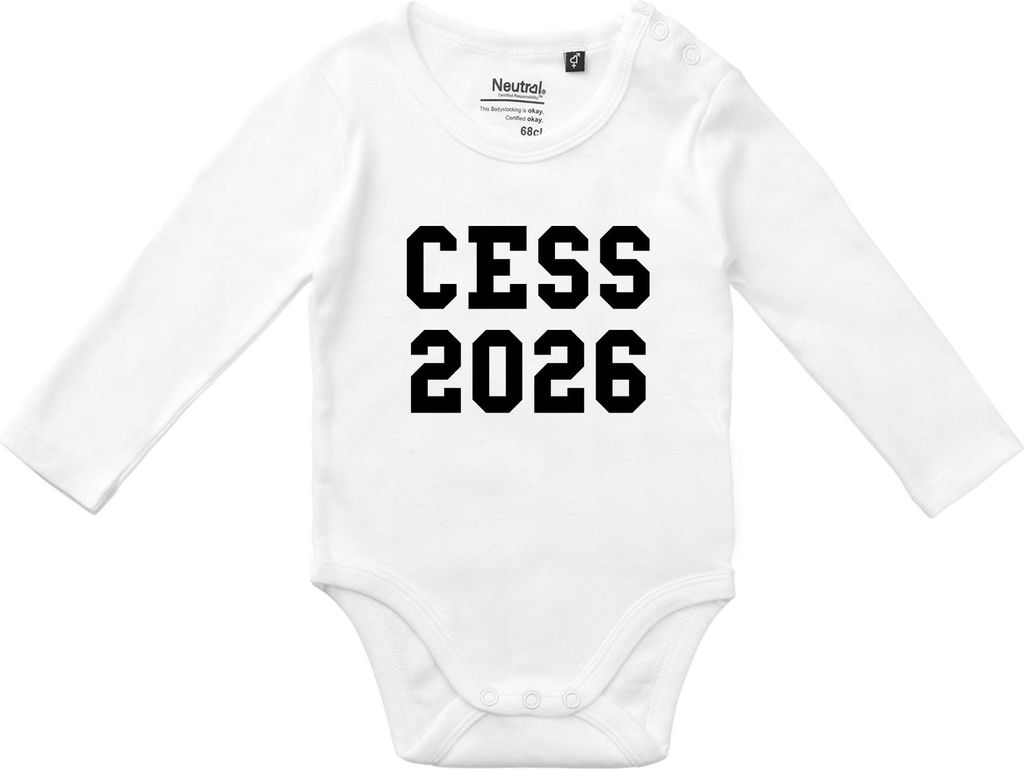 Huuraa Baby Body CESS 2026 Abschluss Belgien (frz.) 68 White Baumwolle Fairtrade Langarmbody Geschenkidee
