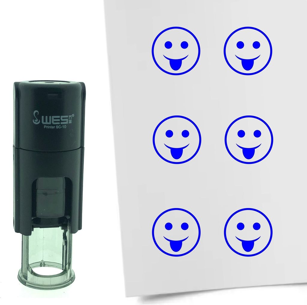 CombiCraft Selbstfärbender Stempel 'Lustiger Smiley' in der Farbe Blau, Ø10mm