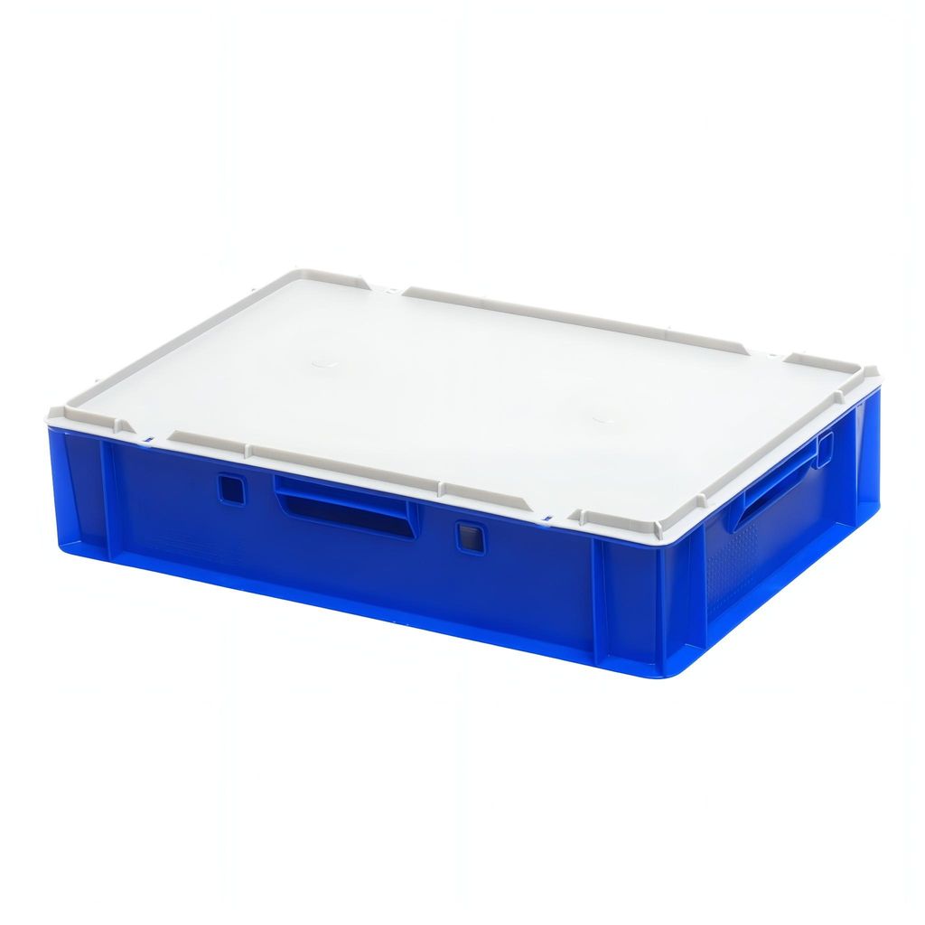 E1 Kisten rot mit Deckel in rot 600 x 400 x 125 mm Farbe: blau mit grauem Deckel