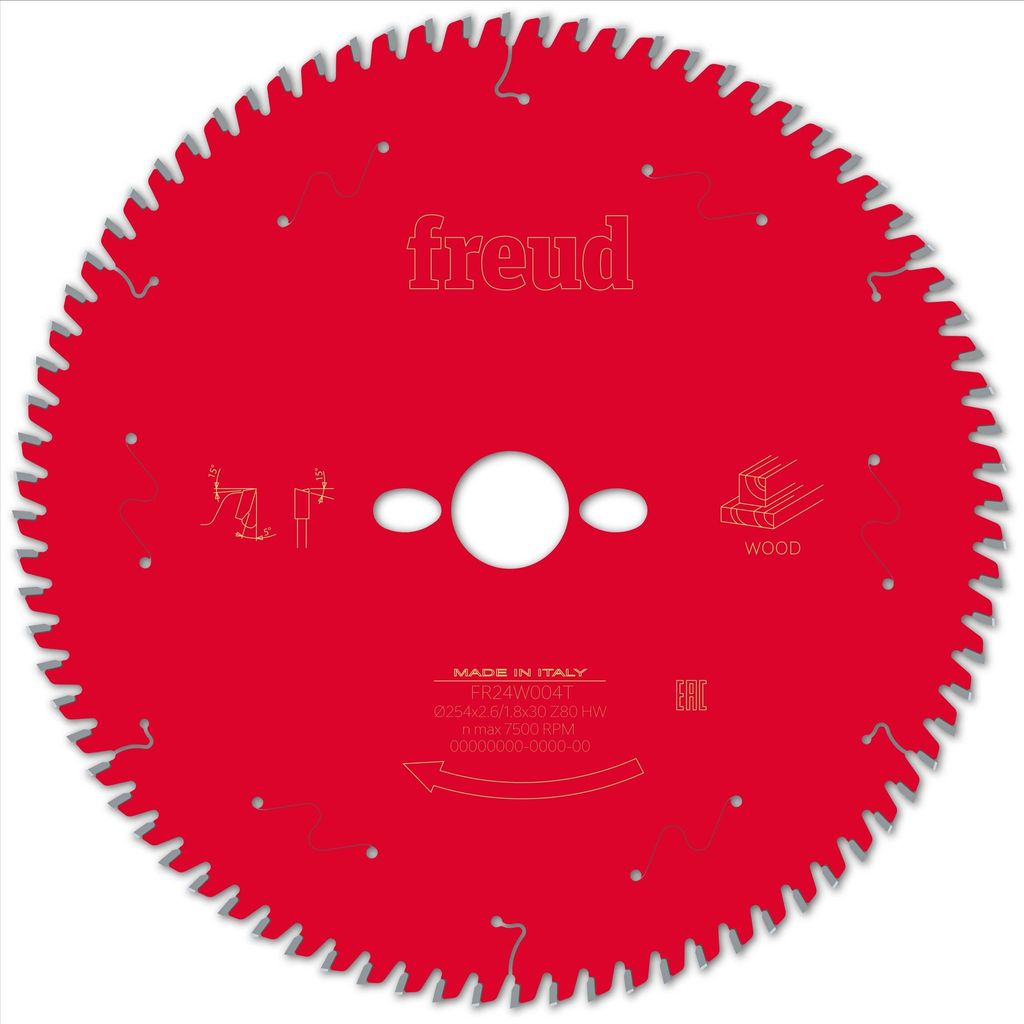 Freud Kreissägeblatt für Holz 254x2,6/1,8x30mm 80 Zähne FR24W004T