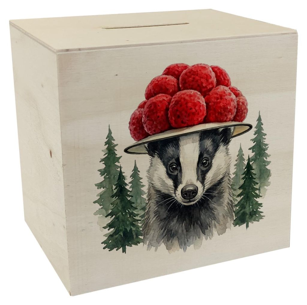 Dachs mit Bollenhut Spardose aus Holz Schwarzwald Motiv