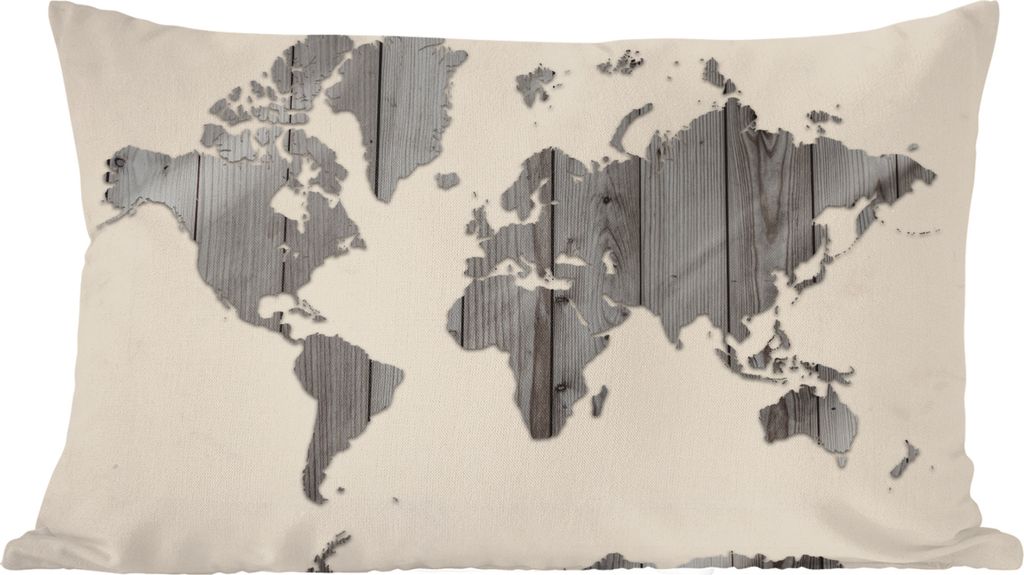 MuchoWow Zierkissen Sofakissen Wohnzimmer Dekokissen 50x30 cm Weltkarte - Beige - Schwarz - Weiß - Wohnzimmerdekoration - Polster mit Photo