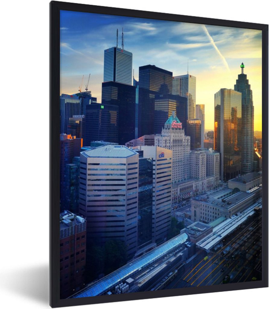 MuchoWow Gerahmtes Poster Die Sonne geht über den Wolkenkratzern von Toronto in Kanada auf 30x40 cm - Poster mit Schwarzem Bilderrahmen Wandpost...